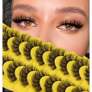 Russian Strip Lashes D Curl Fluffy Wispy False Eyelashes Natural Look Faux Mink Lashes Like Eyelash Extension Fluffy zanlufly Transparent Band Cat Eye Fake Eyelashes Pack