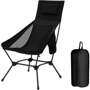 High Back Folding Camping Chair with Pillow, Lightweight Portable Chair for Adults, 2-in-1 Height Adjustment, Deep Recline, Side Pockets for Camping, Motorcycle RV, Backpacking