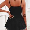 Women's Adjustable Spaghetti Strap Tank Tops Sleeveless Peplum Summer Cami Shirt (Black, L)