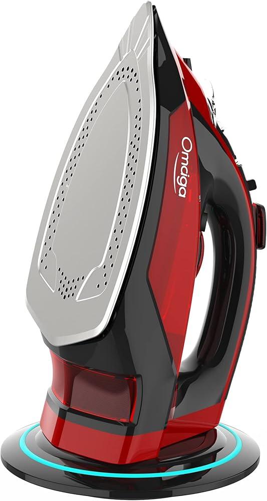 OMAIGA 1500W Rapid Heat Steam Iron - 1500W with 11.8ozs Water Tank, Anti Drip Iron Steam with Ceramic Soleplate, Irons for Clothes with 3 Temperature Settings-Red
