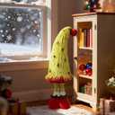 Standing Christmas Tree Gnome Plush Decoration - Large Xmas Green Red Gnome w/Retractable Spring Legs(25-35) Handmade Elf Doll, Gift for Indoor Outdoor Home Porch Yard Garden Decor