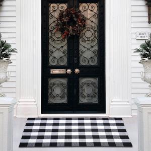 Buffalo Plaid Area Rug - 27.5x43 Inches, Black and White Checkered, Washable Cotton, Ideal for Front Porch, Kitchen, Entryway, Patio, Bathroom