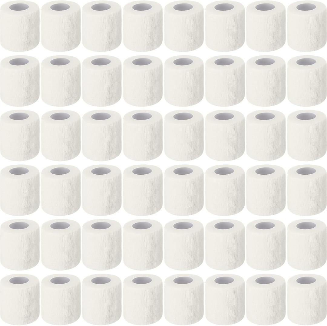 Treela 96 Pack Self Adhesive Bandage Wrap 2 Inch x 5 Yard Self Adherent Cohesive Bandages Elastic Athletic Sports Tape Breathable Wound Tape for Stretch Athletic Wrist Ankle (White, 2 Inch x 5 Yard)