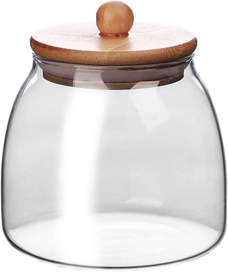 Glass Food Storage Container Candy Dish Spice Jar with Seal Wooden Lid (Medium)