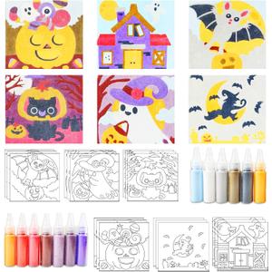 2 x MLOLM 24 Sets Halloween Sand Art Kit, DIY Painting Craft,Pumpkin Ghost Haunted House Witch Cat Bat Sand Painting with Colored Art Sand, Creative Halloween Theme Party Activity