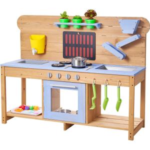 VEVOR Toddler Mud Kitchen, Wood Outdoor Play Kitchens for Kids with Stoves