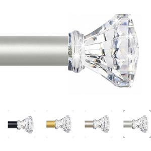 TVWOO Silver Decorative Crystal Curtain Rods 18 to 45 Inch:Heavy Duty Adjustable Window Curtains Rods for Living Room Bedroom,Nickel Modern Girly Acrylic Drapery Rod with Clear Bling Diamond Finials