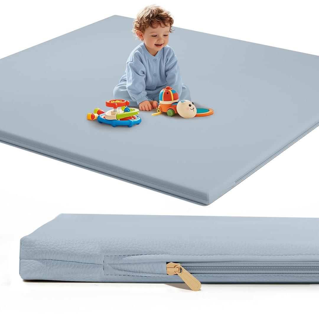 Dr. Pure Padded Baby Play Mat for Floor: 50x50 inch Soft Waterproof Vegan Leather Infant Playmat for Babies Toddlers Kids Crawling Sit Play - Fits Nicely Into 47 * 47and 50 * 50 Playpen Any Playroom