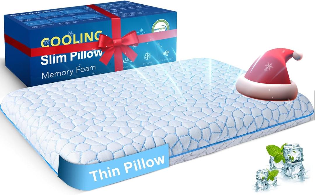 Ultra Thin Flat Pillows for Sleeping,Cooling Slim Memory Foam Pillow 2.25 in Height Ultra Thin Pillow,Low Profile Sleeper Pillows for Stomach Sleeper for Neck and Back Support Stomach sleeping pillow (Blue)