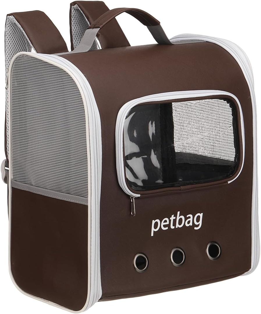 Pet Backpack Carrier, Portable and Ventilated, Oxford Cloth, Dogs Cats and Small Animal Travel Bag 14.17", (Brown, 1 Pcs), Intended for Hiking/Camping/Traveling