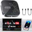 4-in-1 Wireless CarPlay Adapter for Streaming Netflix/YouTube/TikTok/TF Card, 2025 Magic Video AI Box & Android Auto Dongle [Dual Band WiFi, Bluetooth 5.3] Plug & Play, Fits for OEM Wired CarPlay Cars