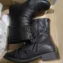 ABSOLEX Womens Lace up Round Toe Low Heel Combat Boots (6, Black)