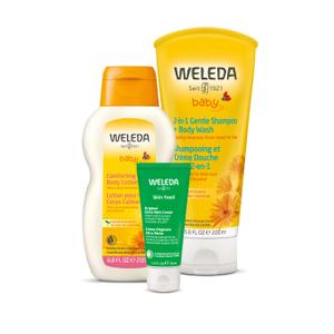 Weleda Baby Calendula 2-in-1 Shampoo, Body Wash, Comforting Lotion & Skin Food - 3-Piece Set - 6.8 Fluid Ounces Each, Vegan, Animal Derived Materials Free, Not Tested On Animals, Unisex