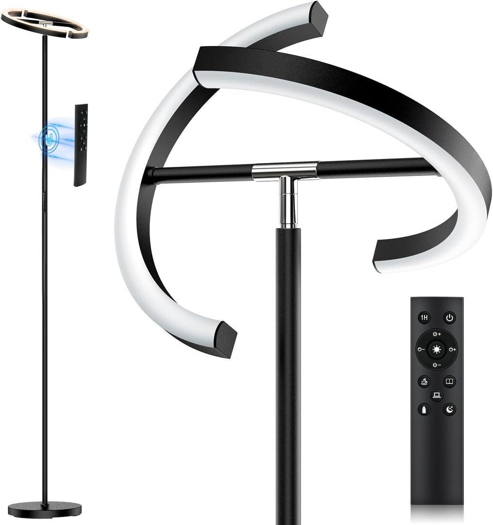 SIBRILLE LED Floor Lamp - Rotatable Standing Lamp with Touch & Remote Control, 3000-6000K, 22W Modern Floor Reading Light, Dimmable Corner Uplighter for Living Room Bedroom Office, Black