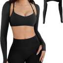 YEOREO Women Crop Top Long Sleeve Bolero Open Front Workout Cropped Shirts Sports Shrug (Black) Large