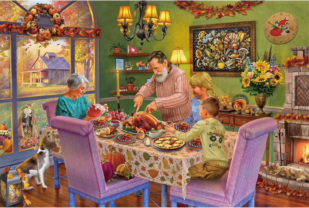 Lavievert Wooden Jigsaw Puzzle 1000 Piece Puzzle for Adults - Thanksgiving Dinner, Turkey, Pumpkin Pie