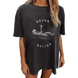 Summer Y2k Tops for Womens, Casual Vintage Short Sleeve T-Shirt, Girls Oversize Loose Round Neck Elastic Tee XXL