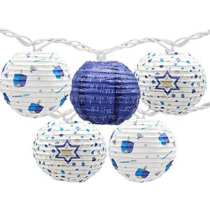The Dreidel Company 10 Mini Round Lantern Hanukkah String Lights 9' Ft. Long, Pre-Assemble LED Battery Powered 3" Inch Orb (Single)
