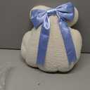 Novabright Seashell Decorative Pillow with Blue Bow - 13 Inch Soft Plush Shell Shaped Throw Pillow Sea Ocean Coastal Beach Decoration for Coastal Beach Decor Couch Bed Chair