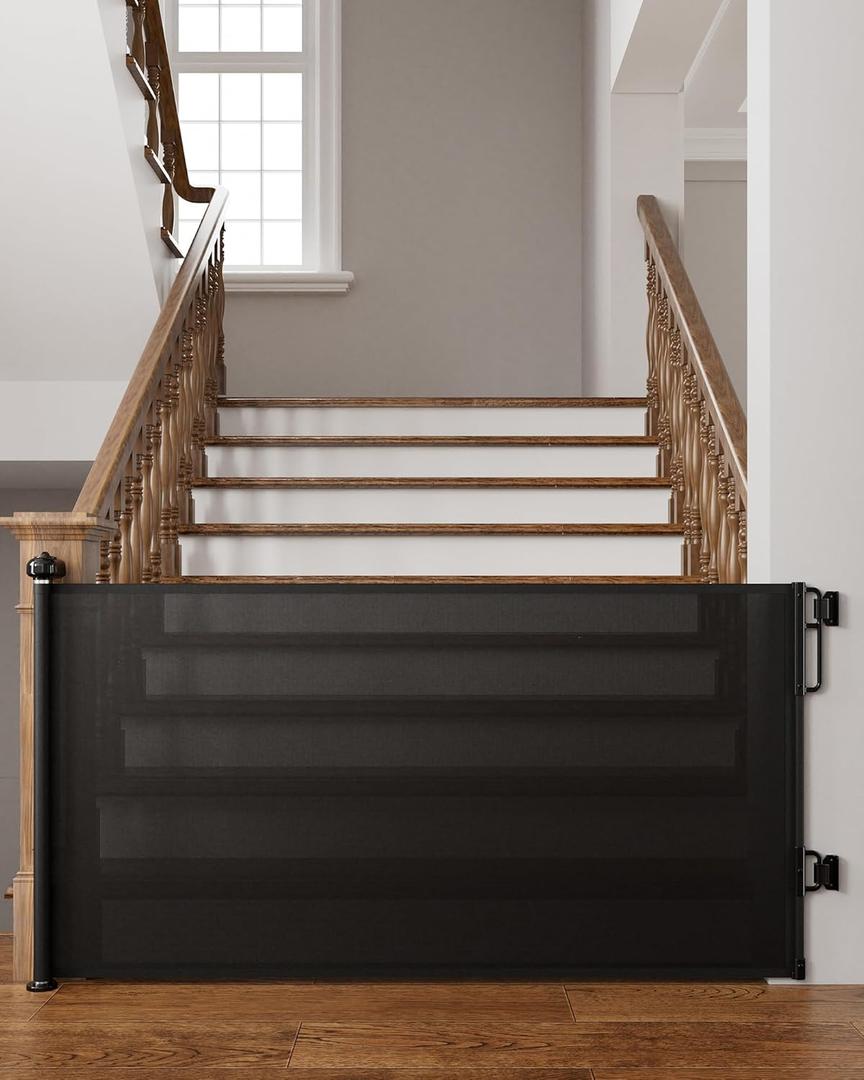 Cumbor 76" Wide Long Retractable Baby Gates for Stairs, Mesh Dog Gate for the House, 34" Tall Extra Wide Pet Gate for Dogs, Child Safety Gates for Doorways, Hallways, Indoor/Outdoor(Black)