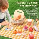 Pithfor Picnic Playset, Wooden Play Food Set for Kids Kitchen, Cutting Pretend Play Kitchen Food Toy for Toddlers Girls Boys 3 4 5 Years Old