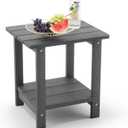 LUE BONA Adirondack Outdoor Side Table, 2-Tier Dark Grey HDPS Patio End Table Weather Resistant, Morden Side Table for Patio, Pool, Porch