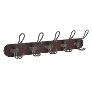 Spectrum Diversified Millbrook Wall Mount 5 Hook Wood Rack: Portable Universal Storage, Metal & Wood
