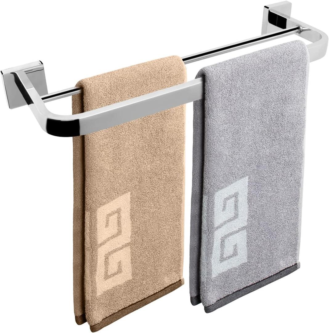 NearMoon Double Bath Towel Bar, Bathroom Accessories-Thicken Stainless Steel Shower Towel Rack for Kitchen, Elegant Arc Edge Towel Holder Wall Mounted (Chrome Finish, 16 Inch)