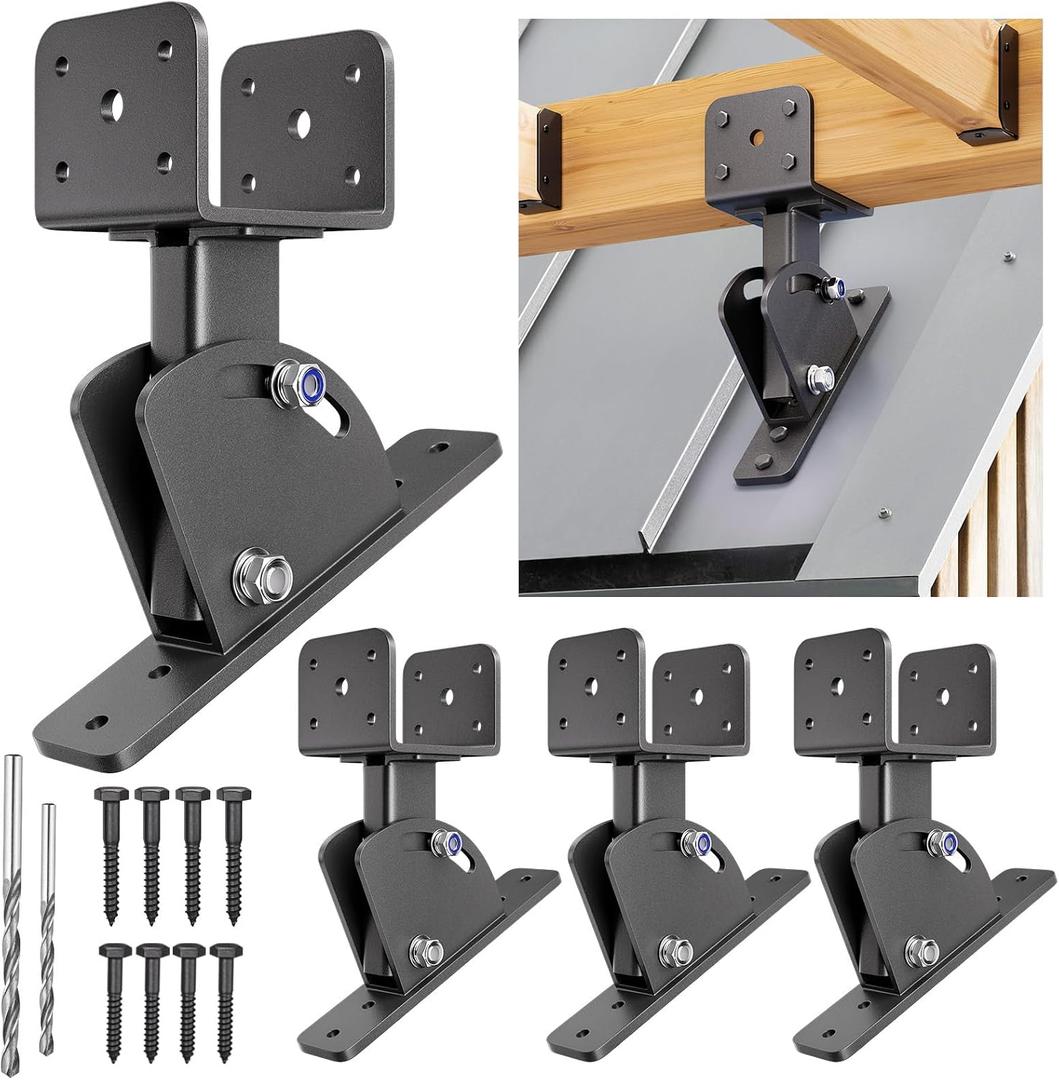 Pergola Brackets, Adjustable Angles Saddle Roof Riser Brackets for Patio Cover Stainless Steel Pergola Bracket Kit Patio Roof Riser Patio Kit (4Pack)