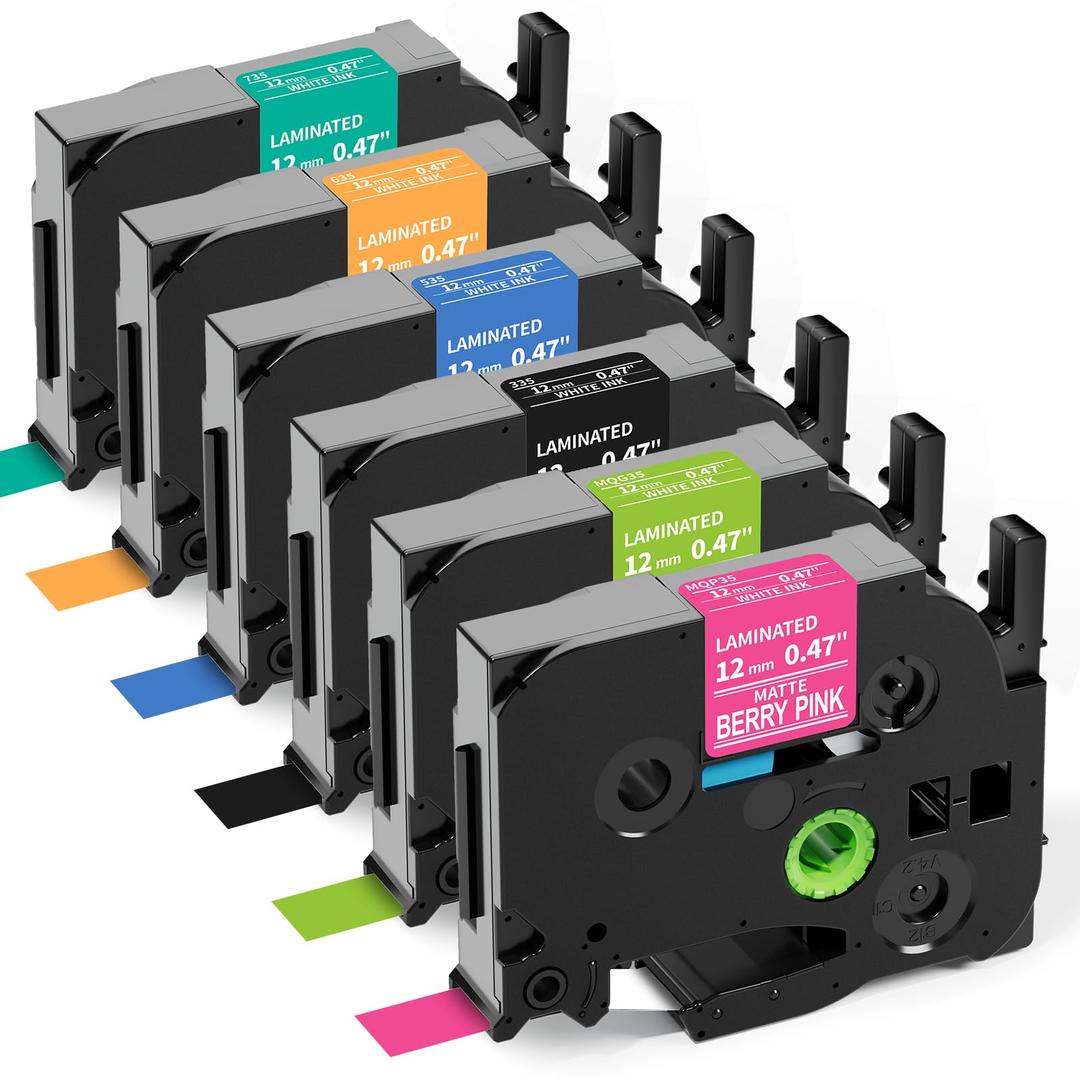 Labelife 6-Pack Replace Brother P Touch Label Tape, TZe TZ Tape 12mm 0.47 Laminated Color Label Maker Tape for Brother PT-D210 PT-H110 PT-D220 PT-D400, White on Pink/Lime Green/Orange/Blue/Green/Black