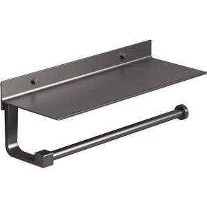 Danpoo Kitchen Paper Towel Holder with Shelf Wall Mount, Adhesive Hand Towel Holder for Bathroom, Matte Grey