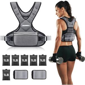 PACEARTH Adjustable Weight Vest 4-10lbs  X-Shape Weighted Vest for Women and Men, Home Workout Ironsand Vest with Zipper Pouch and 6 Weight Packs, Gray