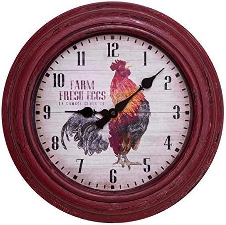 La Crosse 404-3630 12-inch Round Distressed Red Rooster Analog Wall Clock