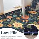 DUKINO 2x5 Runner Rug for Hallway, Washable Kitchen Floral Runner Rug with Non Slip Backing, Low Pile Soft Boho Carpet for Kitchen, Hallway, Entryway, Laundry, Bedroom, Navy Blue