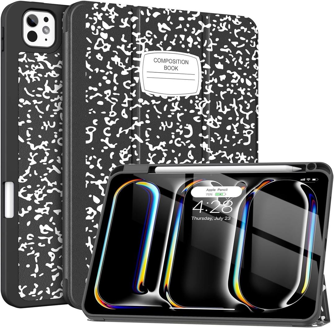 Soke Case for New iPad Pro 11 Inch (M5/M4) 5th Generation 2024-2025 with Pencil Holder - [Shockproof + Apple Pencil Charging + Auto Wake/Sleep], Soft TPU Back Cover for iPad Pro 11", Book Black