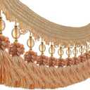 3yards Pom Pom Curtain Fringe Trim Beads Ball Tassel Trimming Sewing Ribbon Upholstery Fabric (Orange)