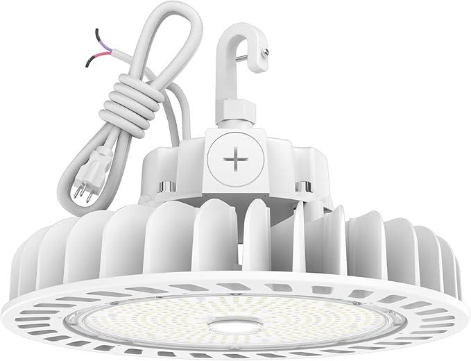 HYPERLITE LED UFO High Bay Lights 250W 36,250lm 1-10V Dimmable 5000K 5' Cable with 110V Plug Hanging Hook Safe Rope UL Listed for Shopping Mall Stadium Exhibition Hall, White