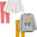 Simple Joys by Carter's girls 4-piece Playwear Set (3T, Grey Love/Pink/White Floral/Yellow Dots)