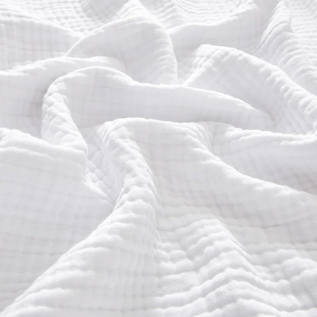 PHF 100% Cotton Muslin Blanket King Size 108"x90", 4-Layer Lightweight Gauze Throw, Breathable Cloud-Soft Minimalist Blanket for Bed, Couch, Camping, White, Ideal Gift