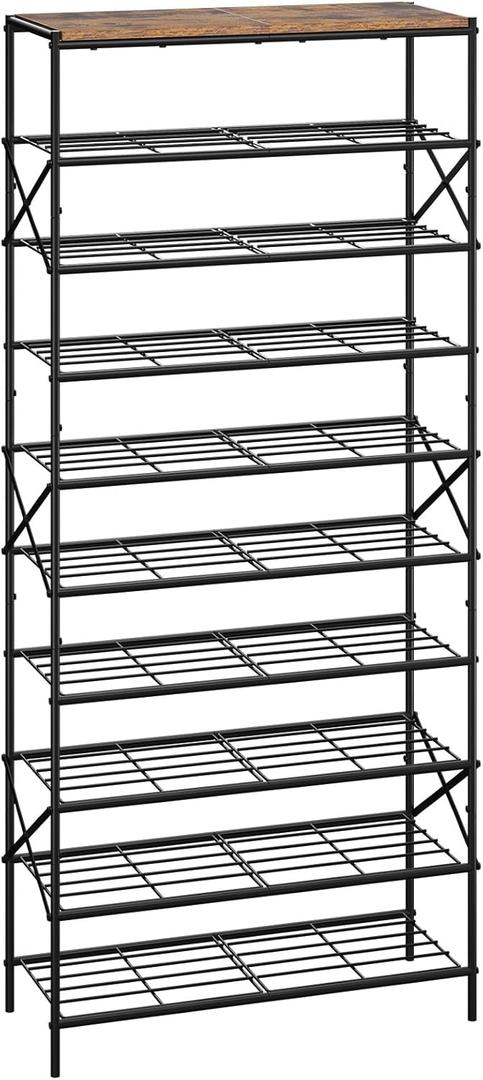 IBUYKE 10 Tier Shoe Rack, Large Capacity Shoe Storage Organizer for 40 Pairs of Shoes, Metal Shoe Storage Rack with Shelf for Entryway Hallway Closet Garage, Rustic Brown and Black TXJ010H