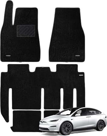 WENNEBIRD Superior Carpet Floor Mats for 2015-2020 Tesla Model X 7 Seats (Not for 5 Seats & 6 Seats & Chrome Rails), 0.6-Inch Ultra-Thick, Noise-Reducing, All-Weather Waterproof Anti-Slip 4-Pc Set