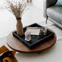16x16 inches Square Leather Ottoman Serving Tray with Hole Handles, Modern Minimalist Service Tray for Living Room, Coffee Table, Bed, Tea, Food, Butler Countertop, Kitchen, Dinner, Picnic (Black)
