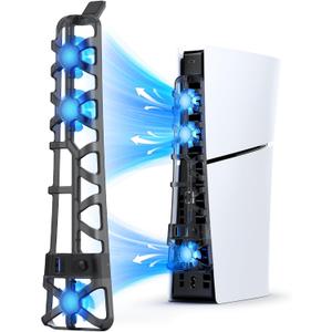 NexiGo PS5 Slim Silent Enhanced Cooling Fan with Adjustable Speed, Auto Power On/Off, with USB 3.0 Port, Efficient Cooling System for Both PS5 Slim Disc and Digital Editions (Black)