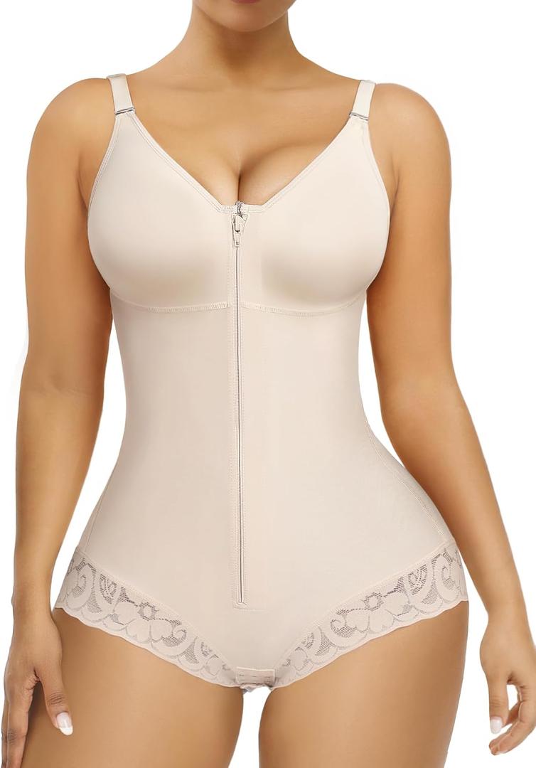 YIANNA Fajas Colombianas Moldeadoras Postpartum Tummy Control Shapewear for Women Full Body Shaper Girdles Compression Garment with Hooks Crotch, YA7508-Beige-M