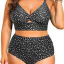 Daci Plus Size Two Piece Swimsuits - Women High Waisted Bikini Tummy Control Bathing Suits Knot Twist Swimwear 2025 (Black, XXXL)