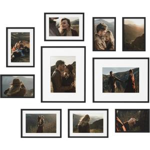 eletecpro Aluminum Gallery Wall Frame Set of 10, Including 2Pcs 8x10, 4Pcs 5x7, 4Pcs 4x6 Photo Frames for Wall or Tabletop Display, Multiple Sizes Picture Frames Collage Wall Decor, Black