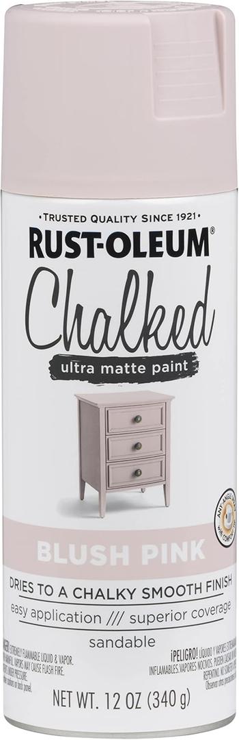 Rust-Oleum Blush Pink Chalked All-in-One Ultra Matte Spray Paint | One Coat Coverage | No Primer, Sanding, Or Topcoat Needed | Easy Spray Application | Made in USA | 12 OZ