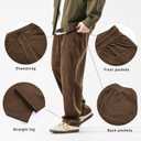 PLEPAN Mens Corduroy Pants Baggy Wide Leg Casual Elastic Waist Drawstring Loose Fit Sweatpants (Brown, XXXL)