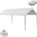 Carport Replacement Canopy 10'x20' for Tent Top Garage Shelter With Ball Bungees, 800D Oxford Waterproof & UV Protection Cover, Not Included Frame (Off-White)