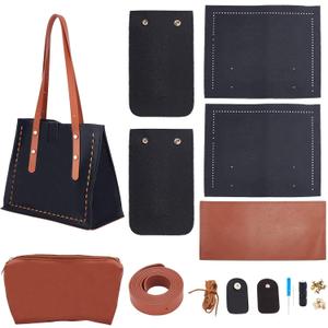 PH PandaHall DIY Tote Leather Bag Kit Black Brown Large Tote Bag Easy Handcraft Shouler Bags with Insert Organizer Bags Straps Screws Buckles and Kintting Tool Screwdriver for Women Purses Gifts